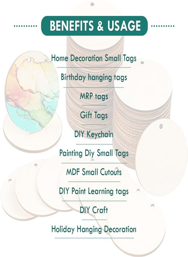 ROOT KRAFT [50pcs]-[ 5cmx5cm]-Round Wooden Pine MDF Cutouts Unfinished Tags for Key Chain,Slices Crafts,Xmas Holiday Hanging Decorations,Painting Wood Craft,MDF Plains,Resin Art Work - Image 2